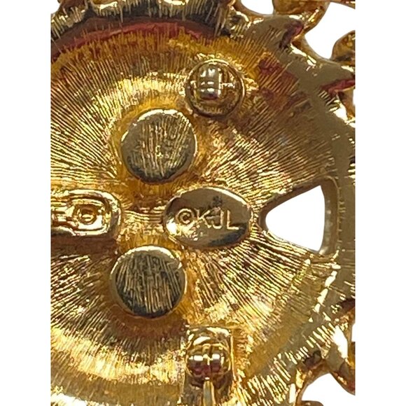 Vintage KJL Kenneth Jay Lane Pearl & Gold Chain Link Brooch Pin Statement Jewelr - Picture 4 of 5